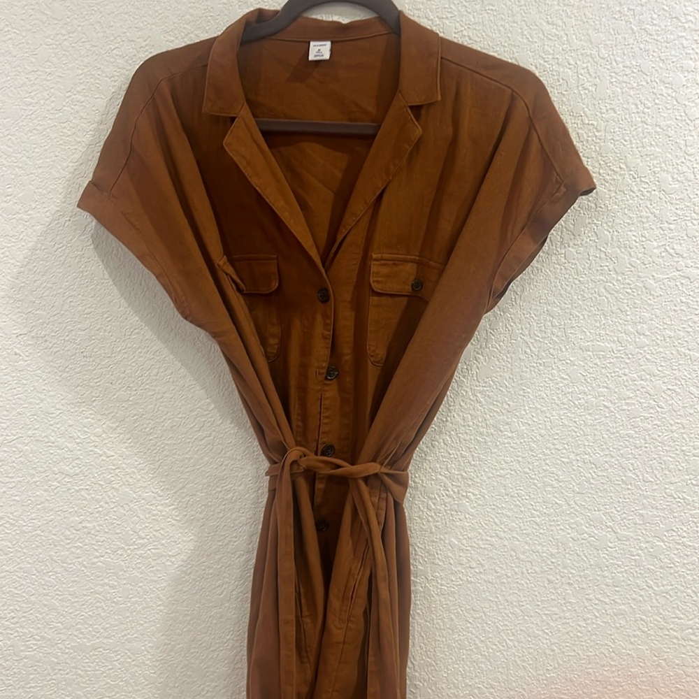 Linen blend button up dress